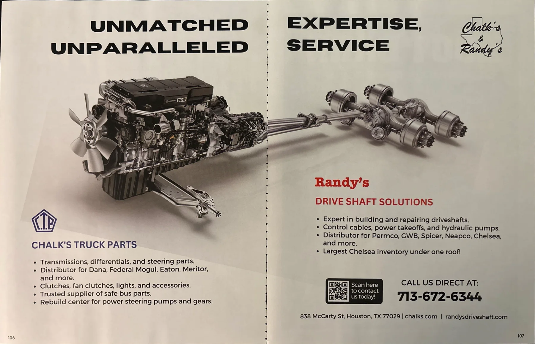 Published Chalk's and Randy's two-page advertisement photographed with the center gutter visible